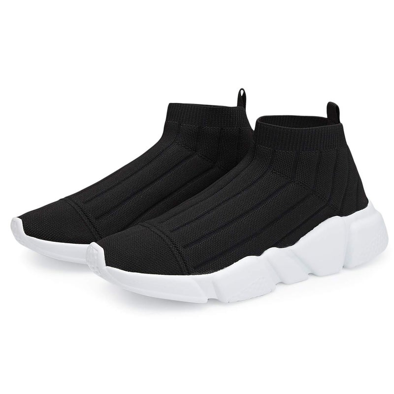 Casbeam Men's Running Knit Comfortable Lightweight Breathable Casual Sports Shoes Fashion Sneakers Slip-On Walking Shoes Black Size 8.5 - Image 1